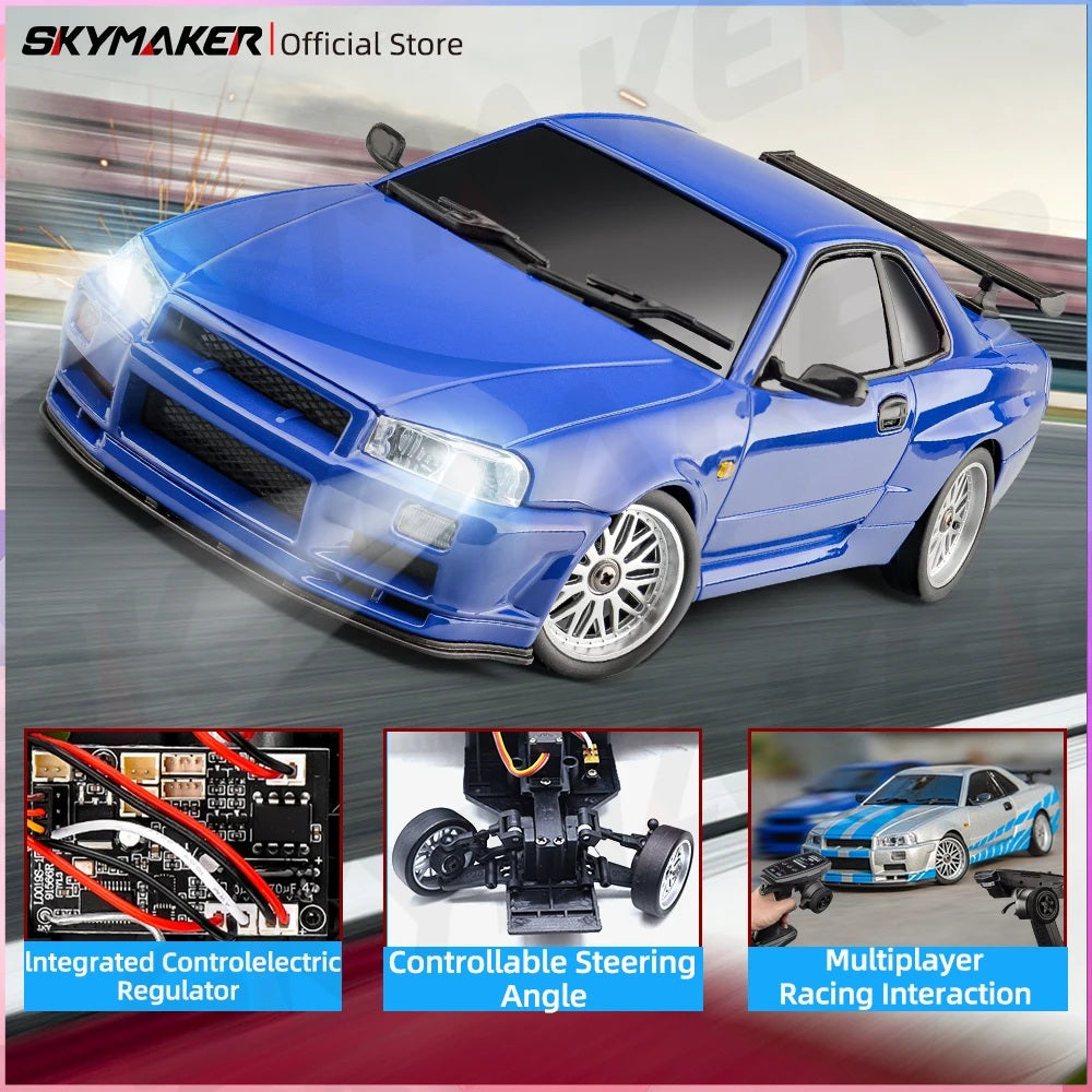 LDRC 1/18 RC Drift Car LD1899 GTR Mode R34 2.4GHz RWD with Gyroscope on-Road Alloy Body Shell Racing Car