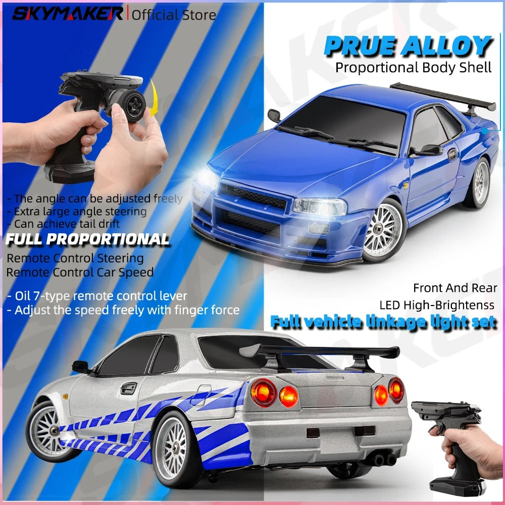 LDRC 1/18 RC Drift Car LD1899 GTR Mode R34 2.4GHz RWD with Gyroscope on-Road Alloy Body Shell Racing Car