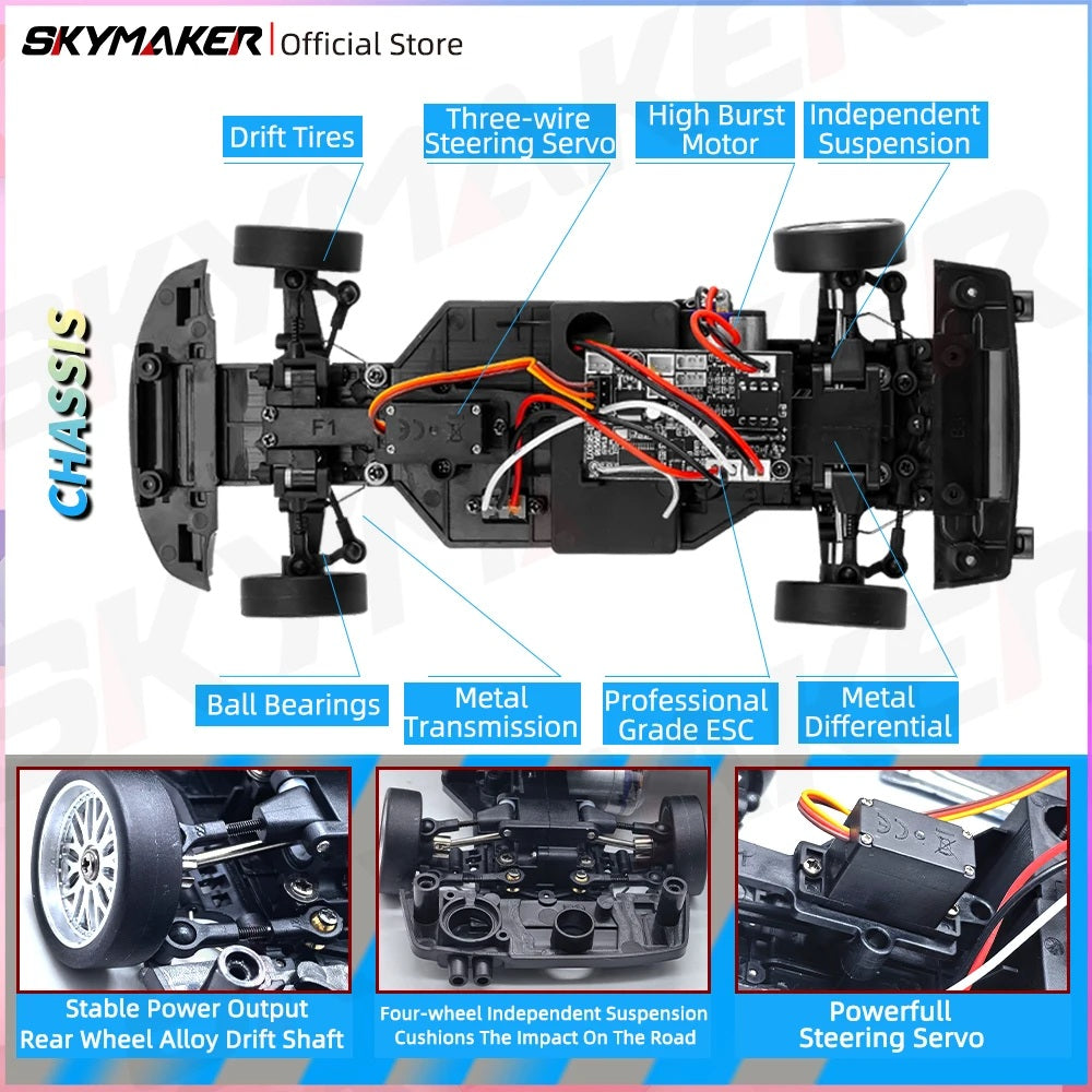 LDRC 1/18 RC Drift Car LD1899 GTR Mode R34 2.4GHz RWD with Gyroscope on-Road Alloy Body Shell Racing Car