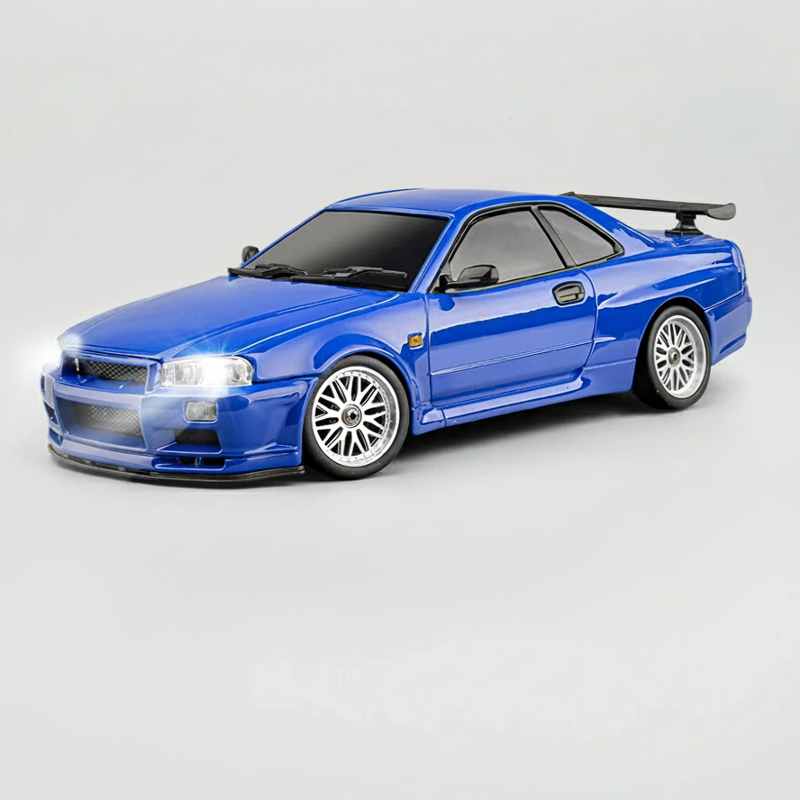 LDRC 1/18 RC Drift Car LD1899 GTR Mode R34 2.4GHz RWD with Gyroscope on-Road Alloy Body Shell Racing Car